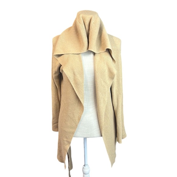 Bcbgmaxazaria Long Sleeve Hooded Cardigan Sweater Tan Womens Size L - Picture 2 of 10